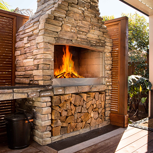 outdoor fireplace patio wood